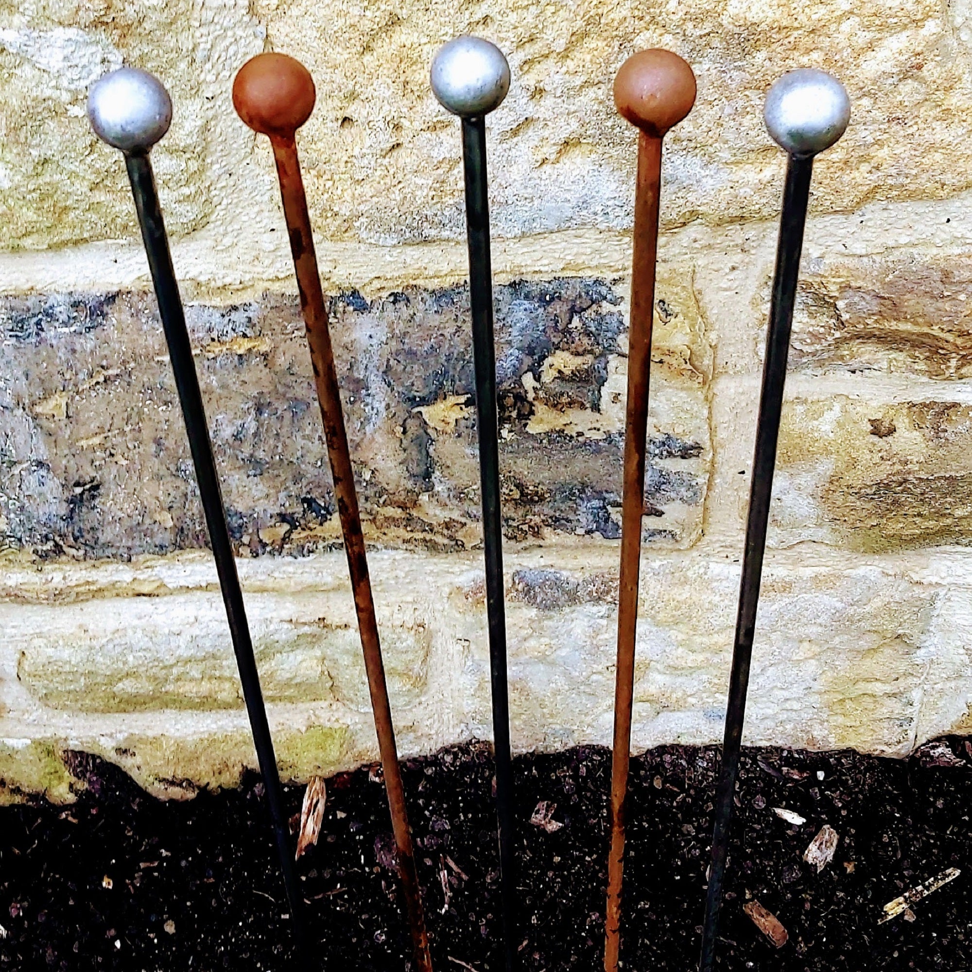 Handmade Steel Ball-Topped Garden Stake
