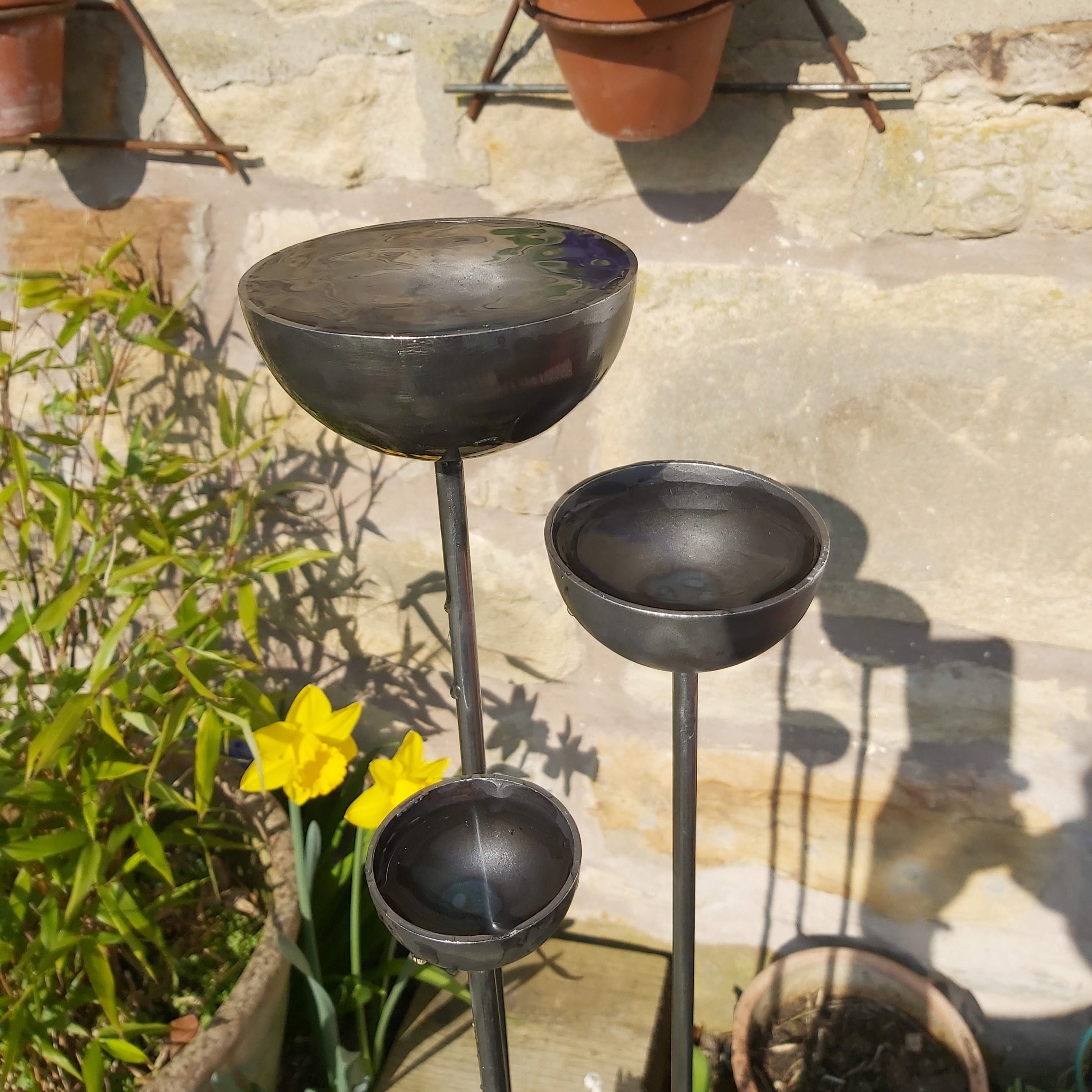 Rain Catchers / Bird Feeders / Set of three handmade in steel / small, medium & large