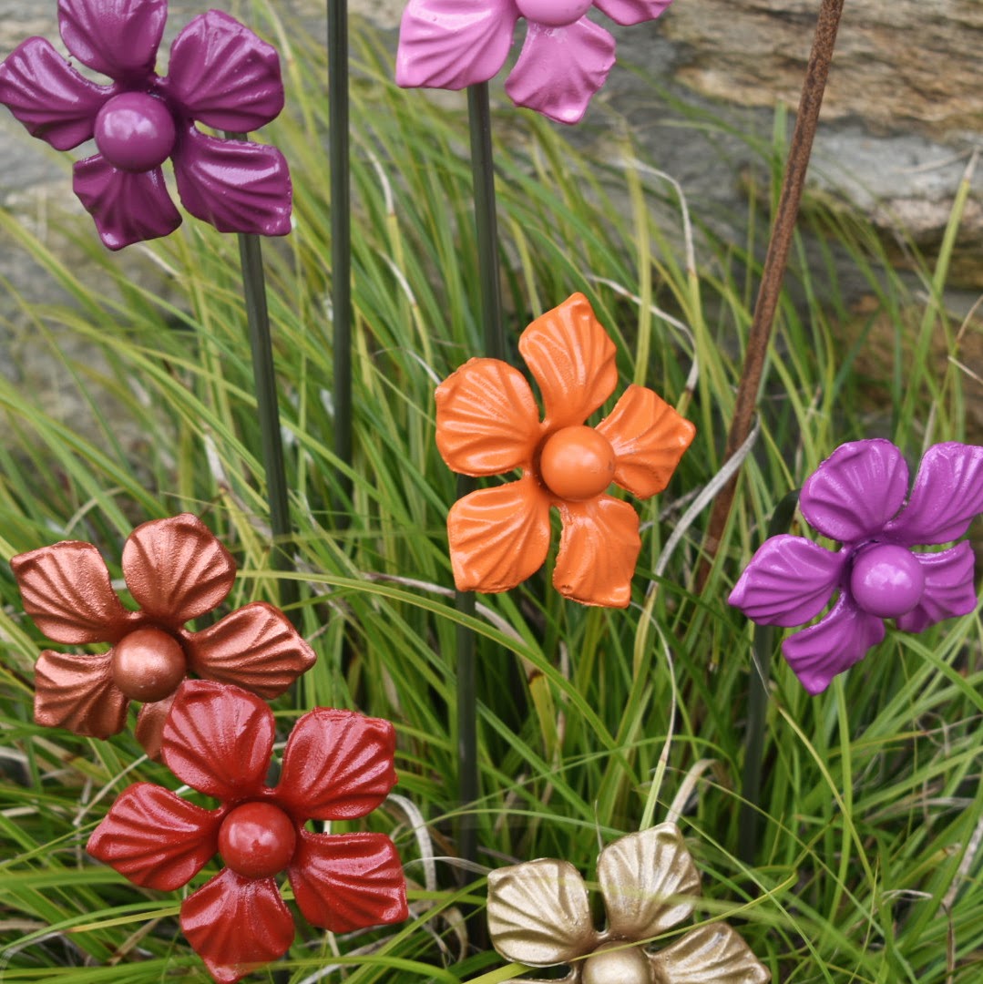 Colourful Steel Flower / Plant support / Painted metal outdoor garden and patio flower art