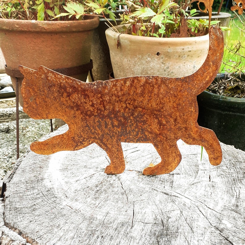 Metal Cat silhouette garden decoration / outdoor weathering steel kitten / rusted corten steel garden gift