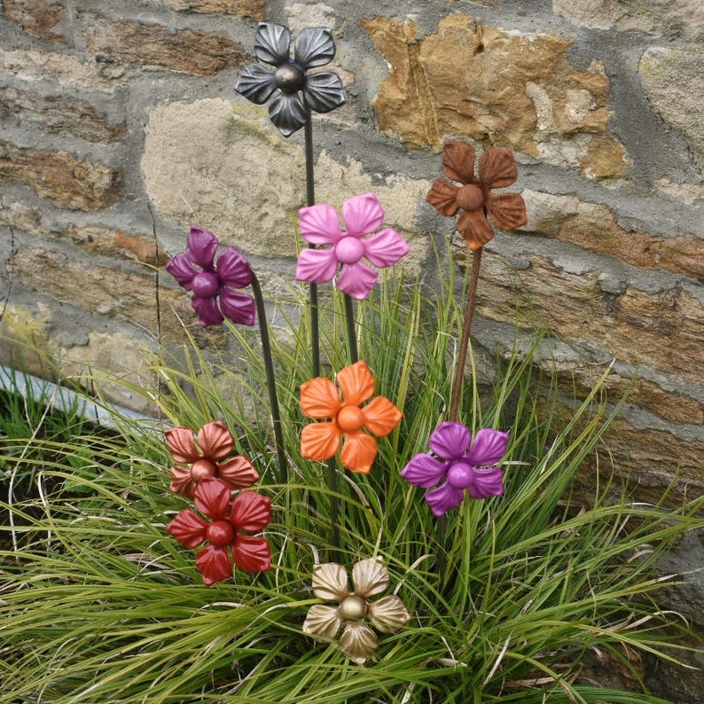 Colourful Steel Flower / Plant support / Painted metal outdoor garden and patio flower art